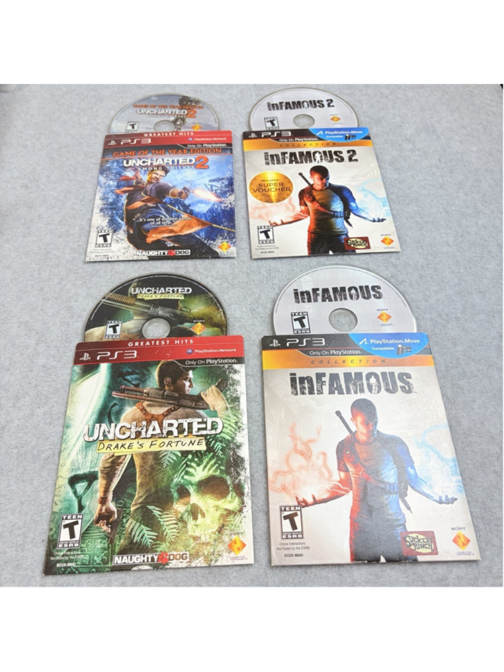 PS3 Cardboard Sleeve Infamous 1 & 2 and Uncharted 1 & 2 Sony Games